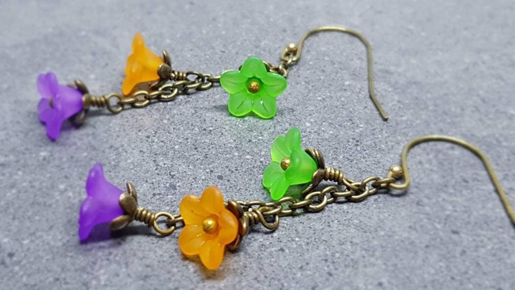 Flower Earrings, Hypoallergenic Ear Wires, Purple Earrings, Boho Jewelry, Halloween Earrings