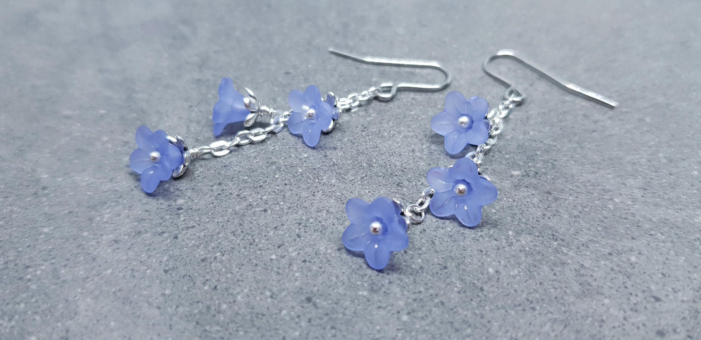 Flower Earrings, Hypoallergenic Ear Wires, Lavender Blue Earrings, Boho Jewelry, Simple Vintage Earrings