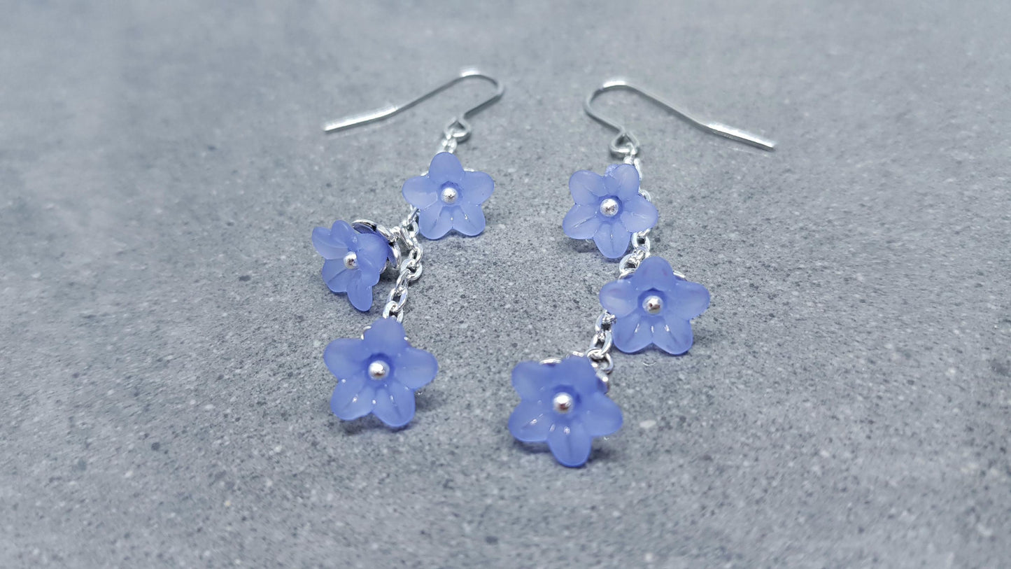 Flower Earrings, Hypoallergenic Ear Wires, Lavender Blue Earrings, Boho Jewelry, Simple Vintage Earrings