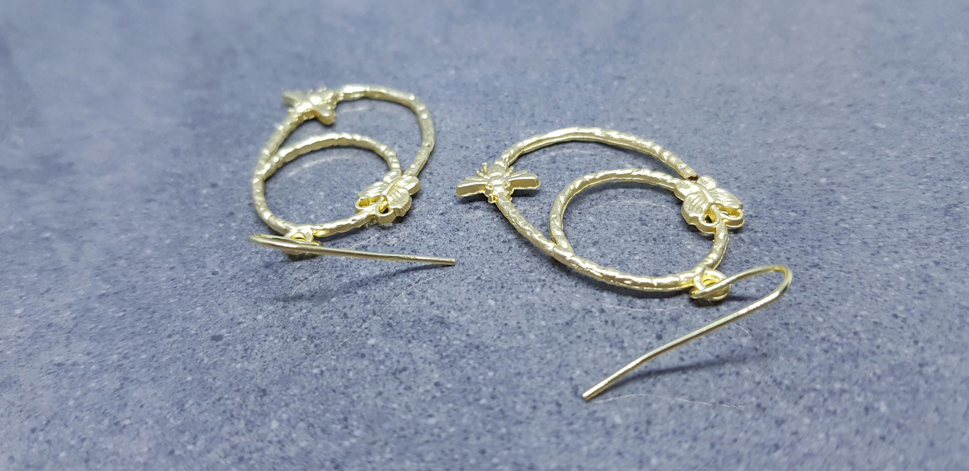 Bee Earrings, Hypoallergenic Ear Wires, Bumble Bee Earrings, Brushed Gold Earrings, Bee Lovers Earrings, Butterfly Earrings
