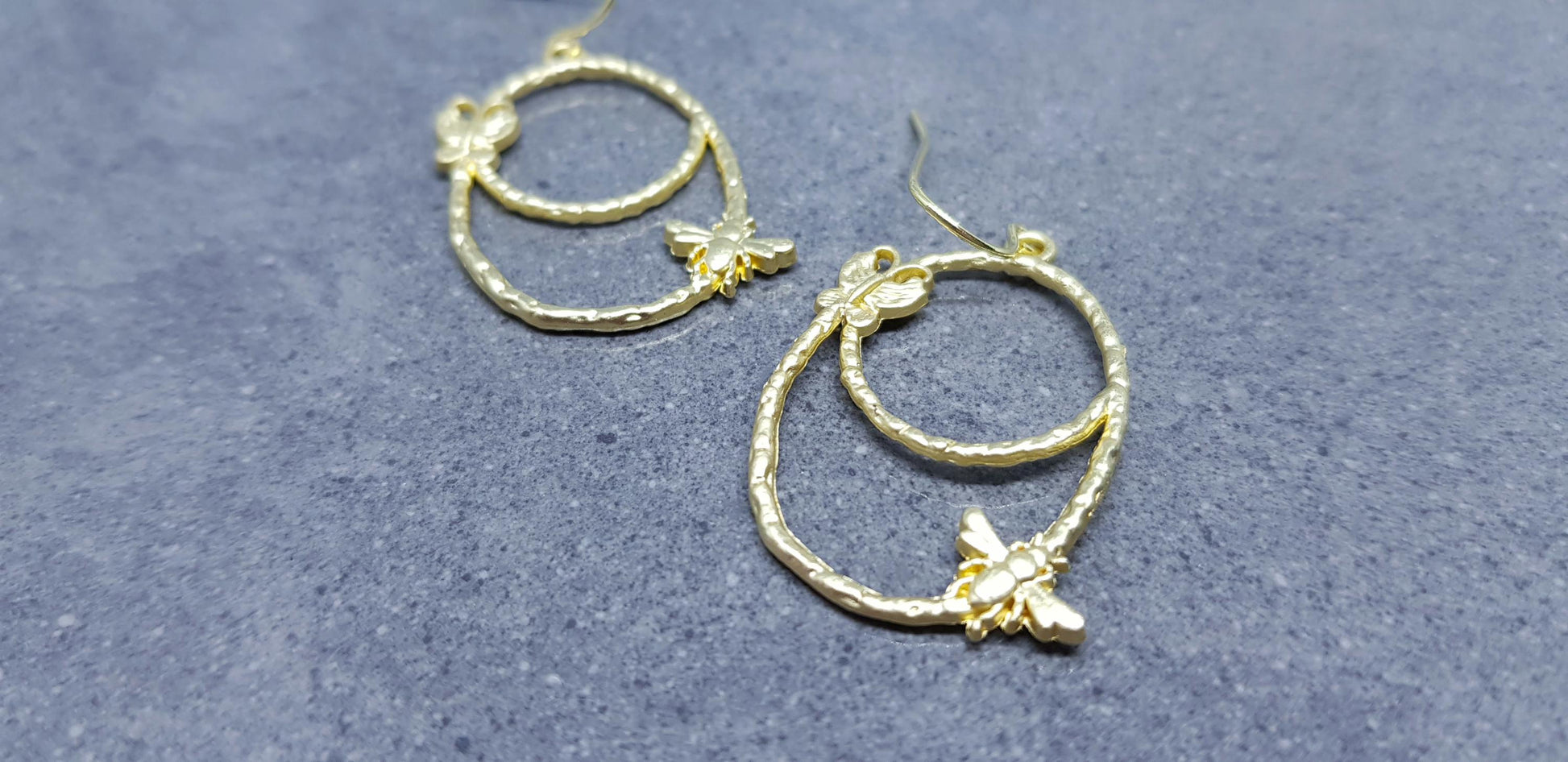 Bee Earrings, Hypoallergenic Ear Wires, Bumble Bee Earrings, Brushed Gold Earrings, Bee Lovers Earrings, Butterfly Earrings