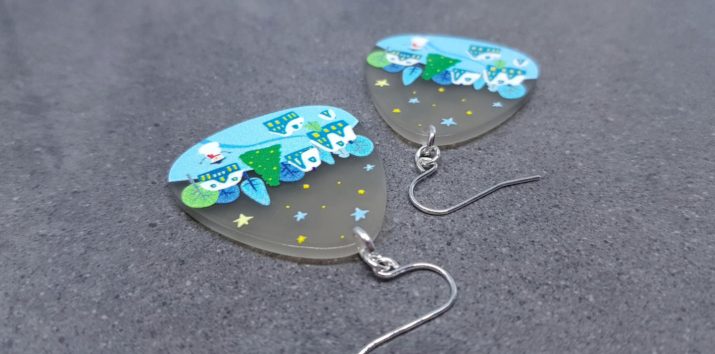 Christmas Scene Earrings, Hypoallergenic Ear Wires, Christmas Earrings, Festive Earrings