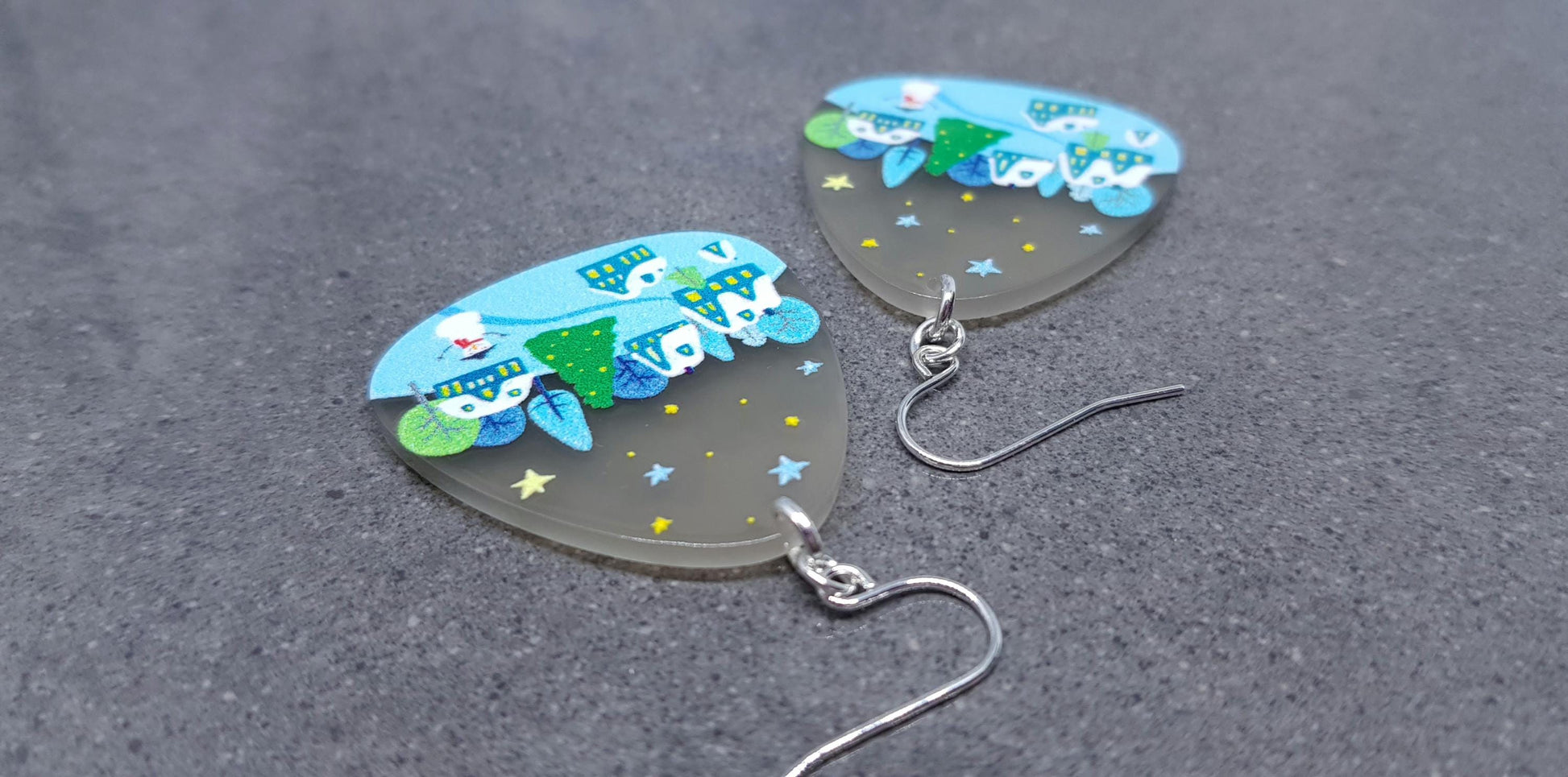 Christmas Scene Earrings, Hypoallergenic Ear Wires, Christmas Earrings, Festive Earrings