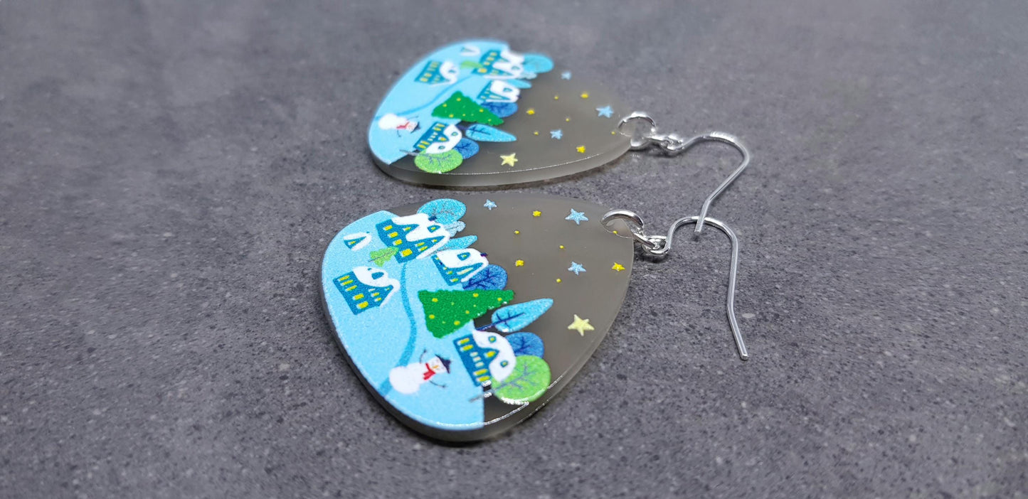 Christmas Scene Earrings, Hypoallergenic Ear Wires, Christmas Earrings, Festive Earrings
