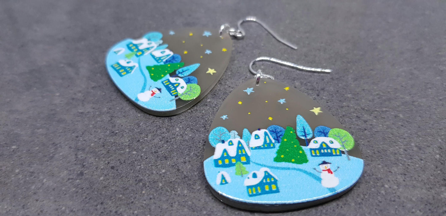 Christmas Scene Earrings, Hypoallergenic Ear Wires, Christmas Earrings, Festive Earrings
