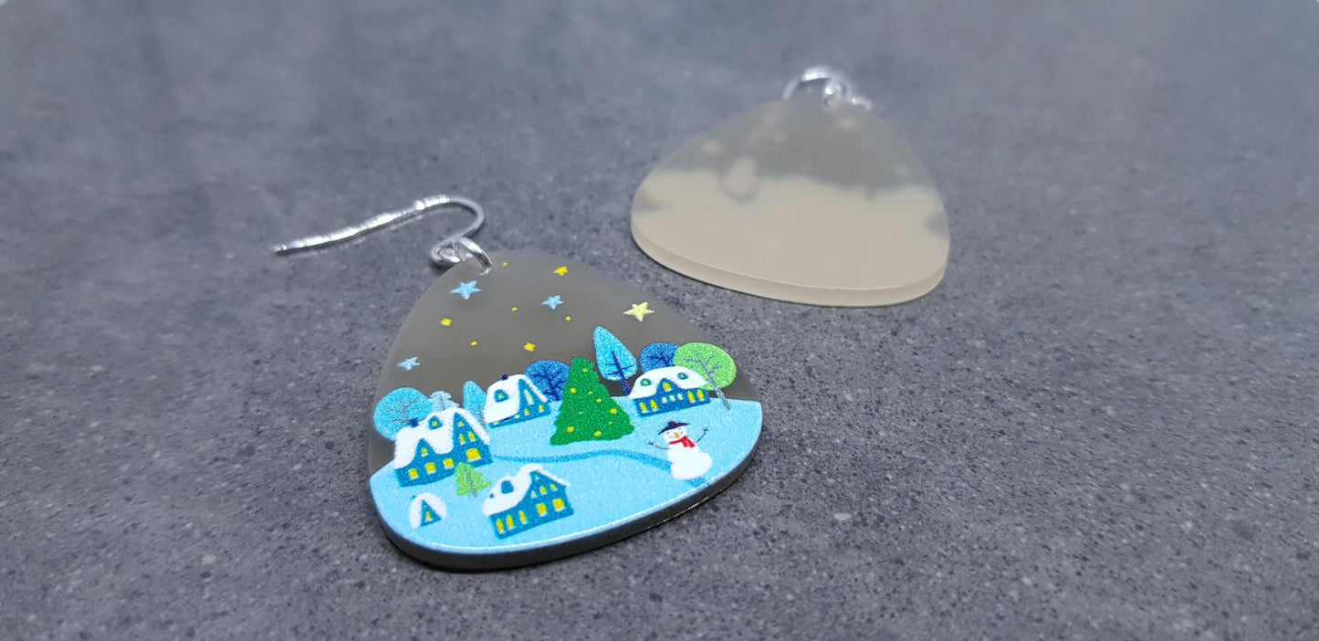 Christmas Scene Earrings, Hypoallergenic Ear Wires, Christmas Earrings, Festive Earrings