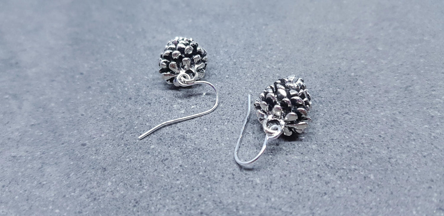 Silver Pinecone Earrings, Hypoallergenic Ear Wires, Autumn Winter Jewelry