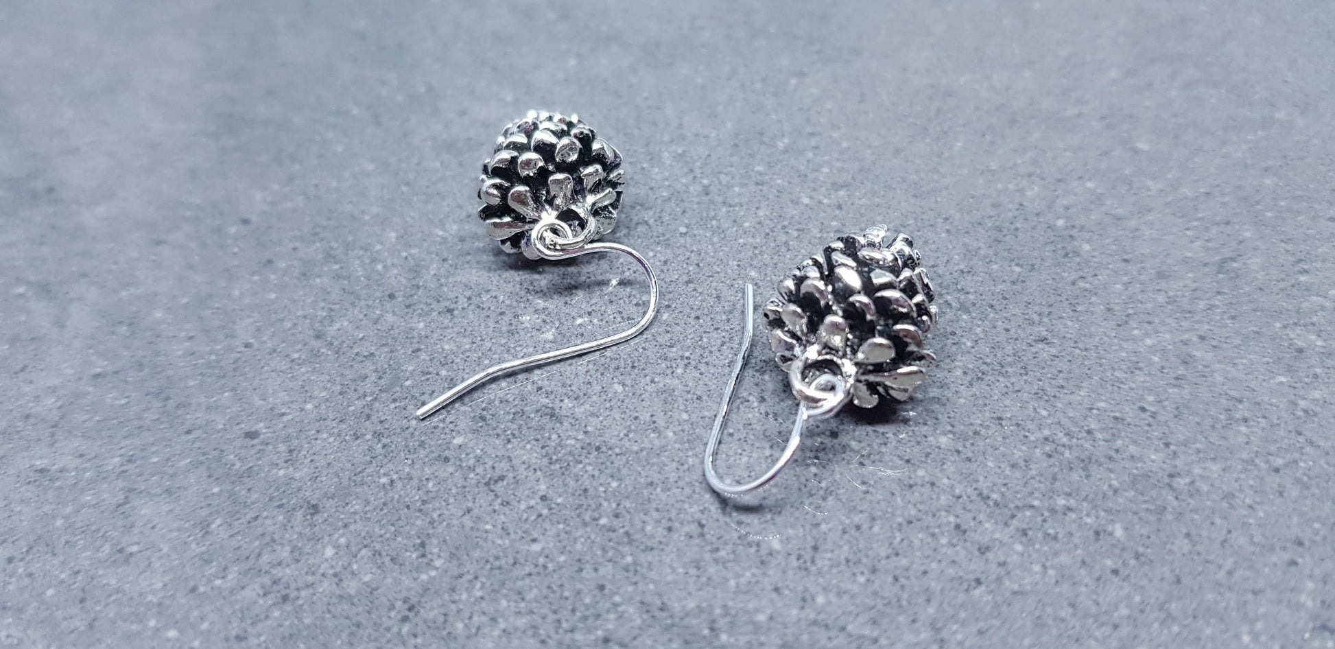 Silver Pinecone Earrings, Hypoallergenic Ear Wires, Autumn Winter Jewelry