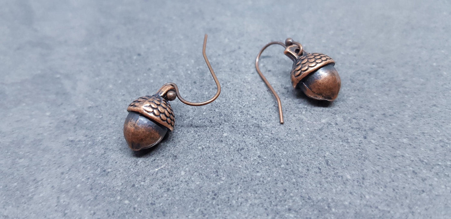 Large Acorn Earrings, Hypoallergenic Ear Wires, Fall Earrings, Copper Earrings, Autumn Earrings