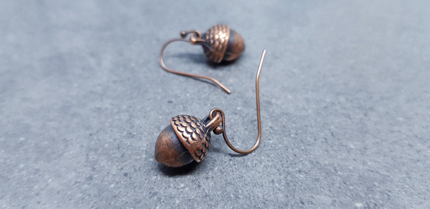 Large Acorn Earrings, Hypoallergenic Ear Wires, Fall Earrings, Copper Earrings, Autumn Earrings