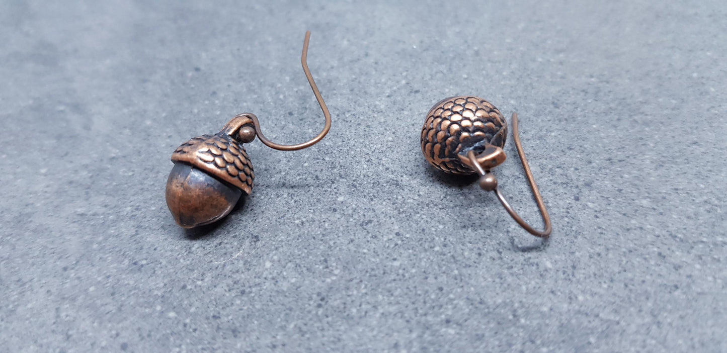 Large Acorn Earrings, Hypoallergenic Ear Wires, Fall Earrings, Copper Earrings, Autumn Earrings