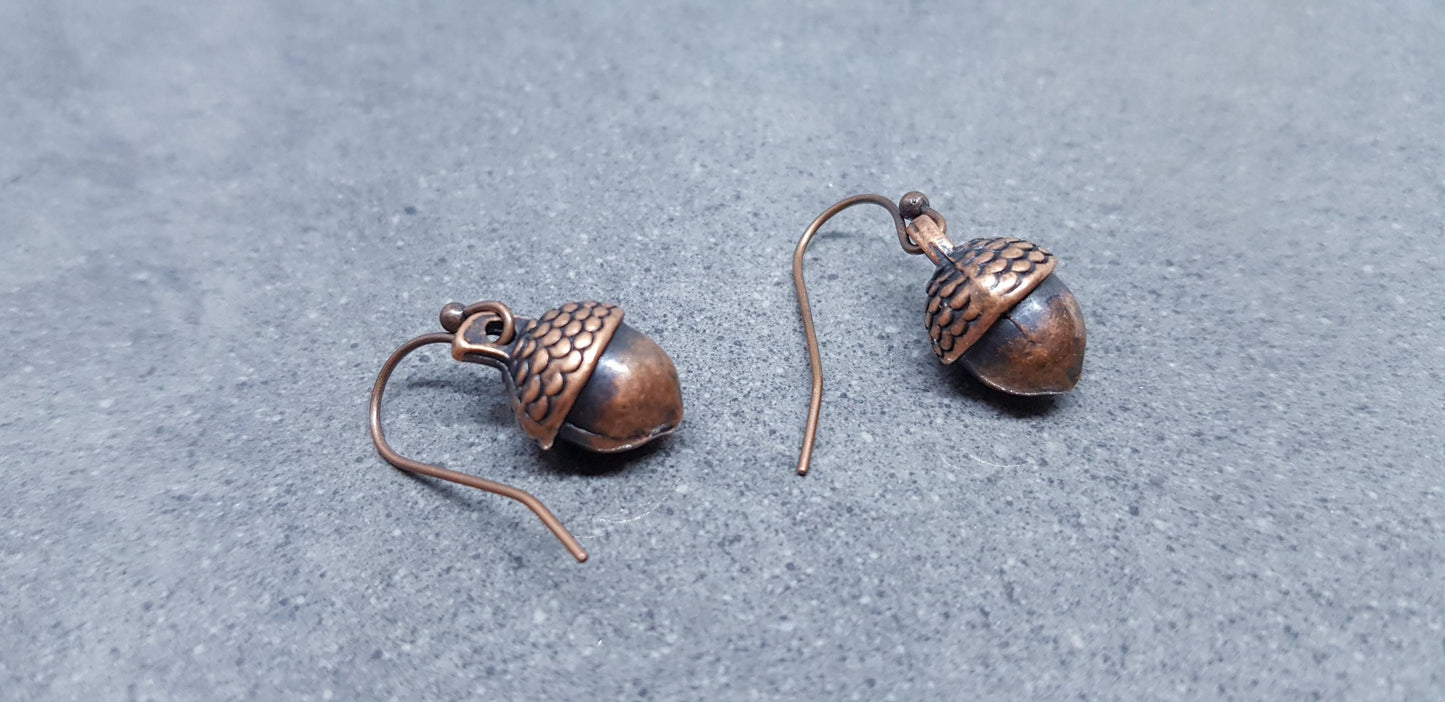 Large Acorn Earrings, Hypoallergenic Ear Wires, Fall Earrings, Copper Earrings, Autumn Earrings