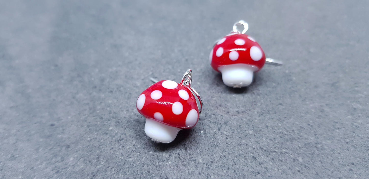 Glass Mushroom Earrings, Hypoallergenic Ear Wires, Toad Stool Earrings, Glass jewellery