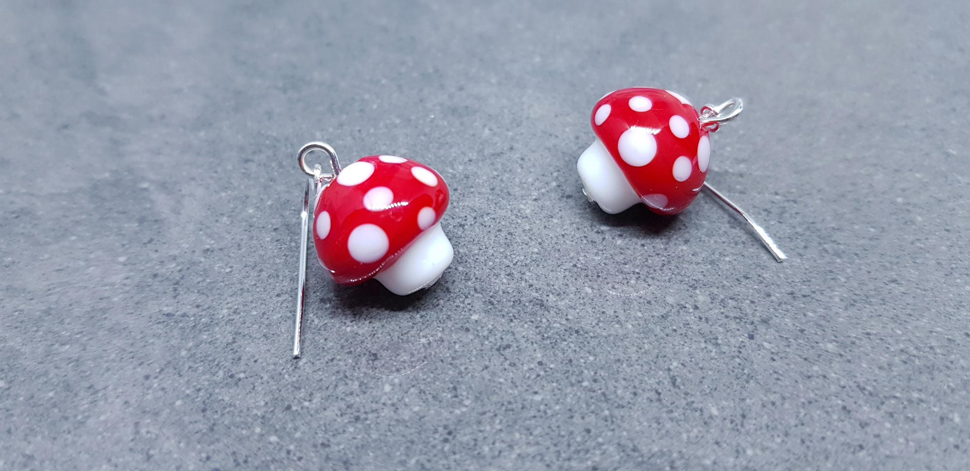 Glass Mushroom Earrings, Hypoallergenic Ear Wires, Toad Stool Earrings, Glass jewellery