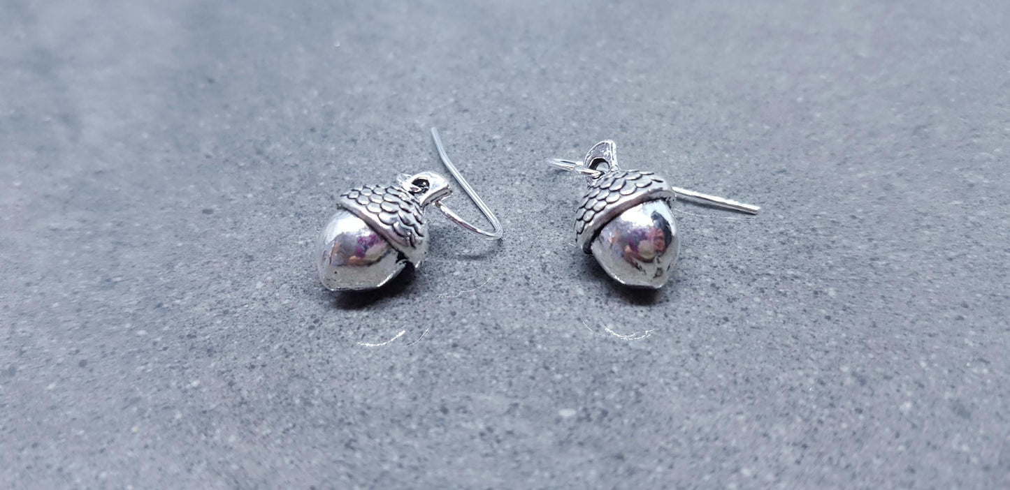 Large Acorn Earrings, Hypoallergenic Ear Wires, Sterling Silver Ear Wires, Fall Earrings, Silver Earrings, Autumn Earrings
