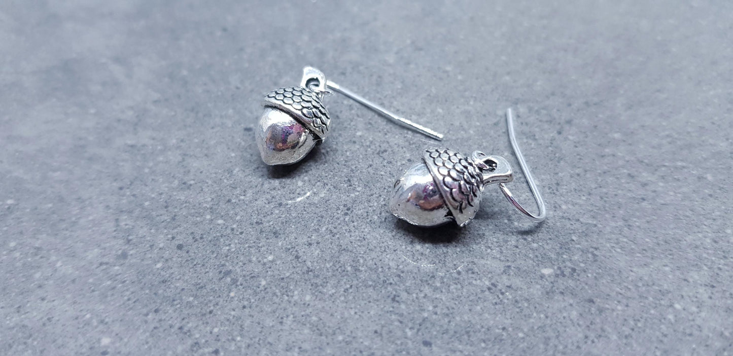 Large Acorn Earrings, Hypoallergenic Ear Wires, Sterling Silver Ear Wires, Fall Earrings, Silver Earrings, Autumn Earrings