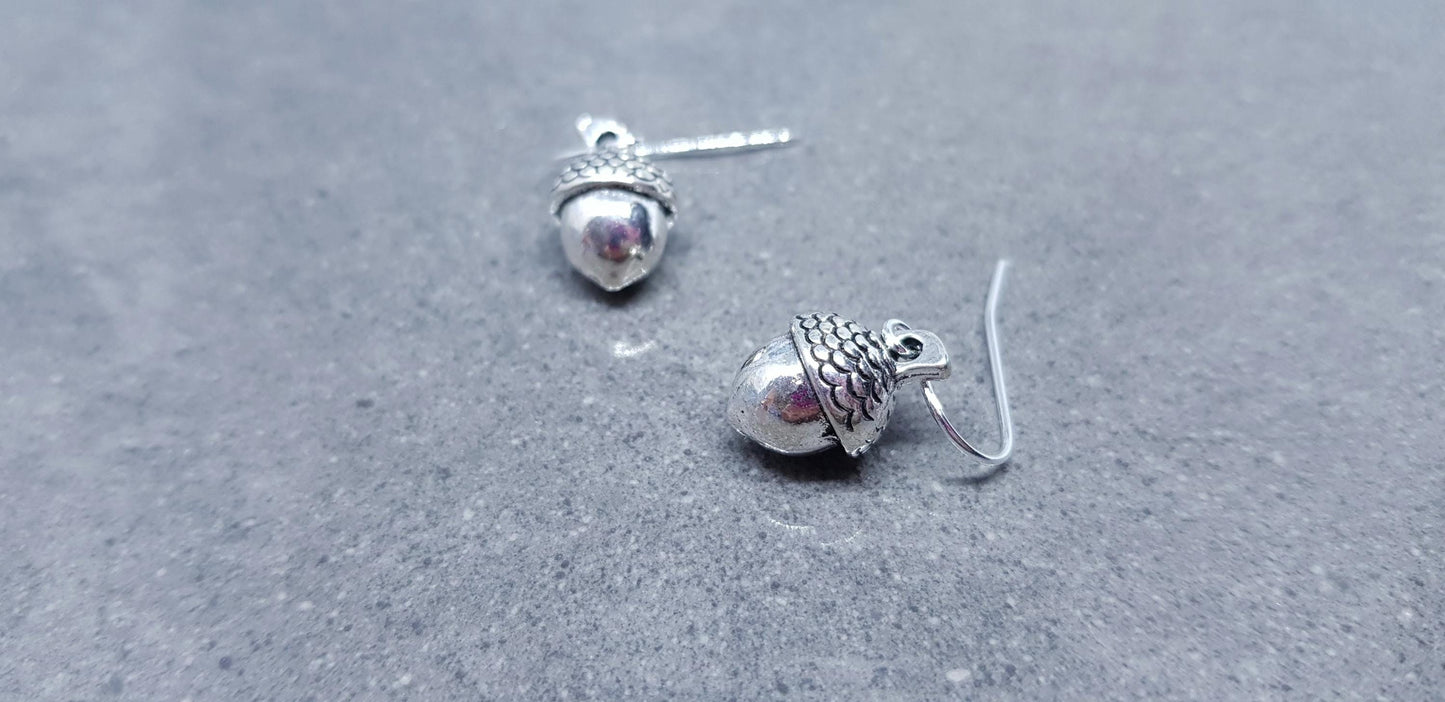 Large Acorn Earrings, Hypoallergenic Ear Wires, Sterling Silver Ear Wires, Fall Earrings, Silver Earrings, Autumn Earrings