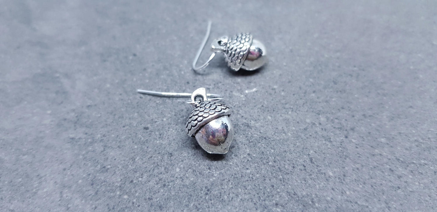Large Acorn Earrings, Hypoallergenic Ear Wires, Sterling Silver Ear Wires, Fall Earrings, Silver Earrings, Autumn Earrings