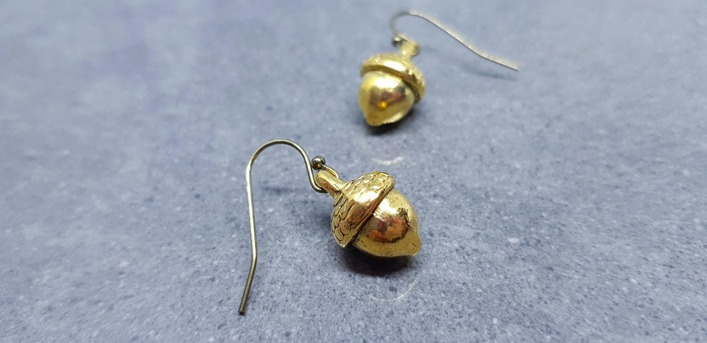 Large Acorn Earrings, Hypoallergenic Ear Wires, Fall Earrings, Gold Acorn Earrings, Autumn Earrings
