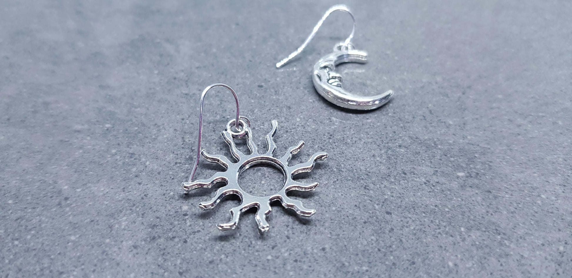 Sun and Moon Earrings, Hypoallergenic Ear Wires, Sterling Silver Ear Wires, Celestial Earrings, Crescent Moon Earrings, Sun Earrings