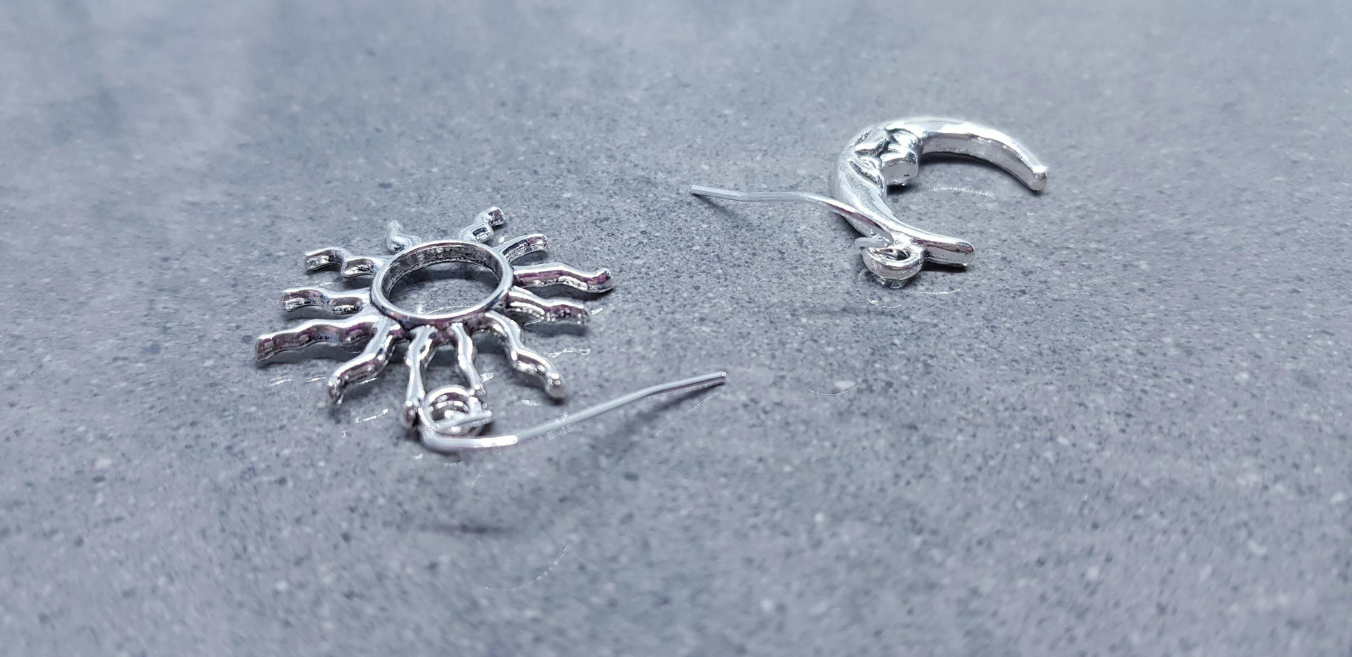 Sun and Moon Earrings, Hypoallergenic Ear Wires, Sterling Silver Ear Wires, Celestial Earrings, Crescent Moon Earrings, Sun Earrings