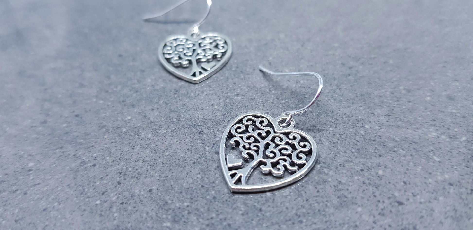 Heart Tree of Life Earrings, Hypoallergenic Ear Wires, 925 Sterling Silver Hooks, Silver Plated Hooks
