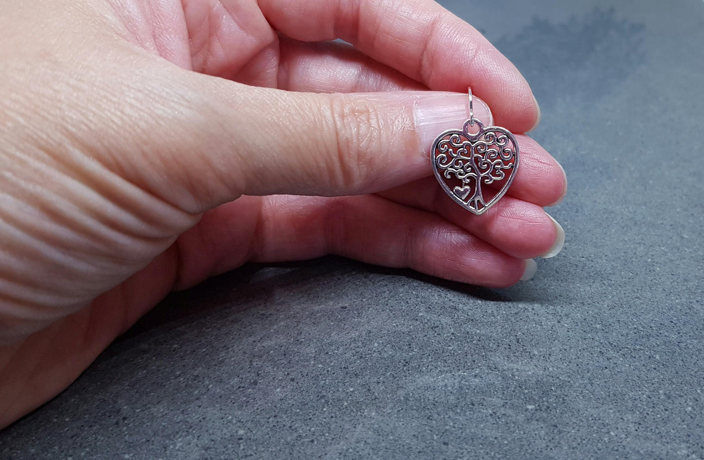 Heart Tree of Life Earrings, Hypoallergenic Ear Wires, 925 Sterling Silver Hooks, Silver Plated Hooks