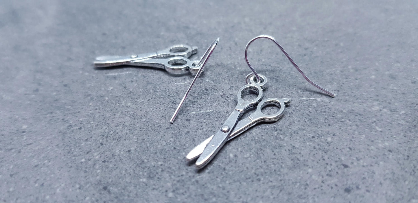 Scissors Earrings, Hypoallergenic Ear Wires, 925 Sterling Silver Hooks, Silver Plated Hooks, Sewers Earrings, Hairdressers Jewellery