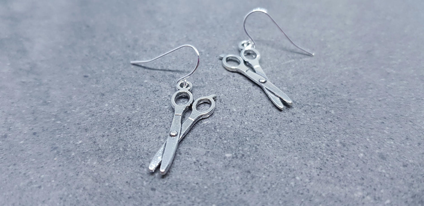 Scissors Earrings, Hypoallergenic Ear Wires, 925 Sterling Silver Hooks, Silver Plated Hooks, Sewers Earrings, Hairdressers Jewellery