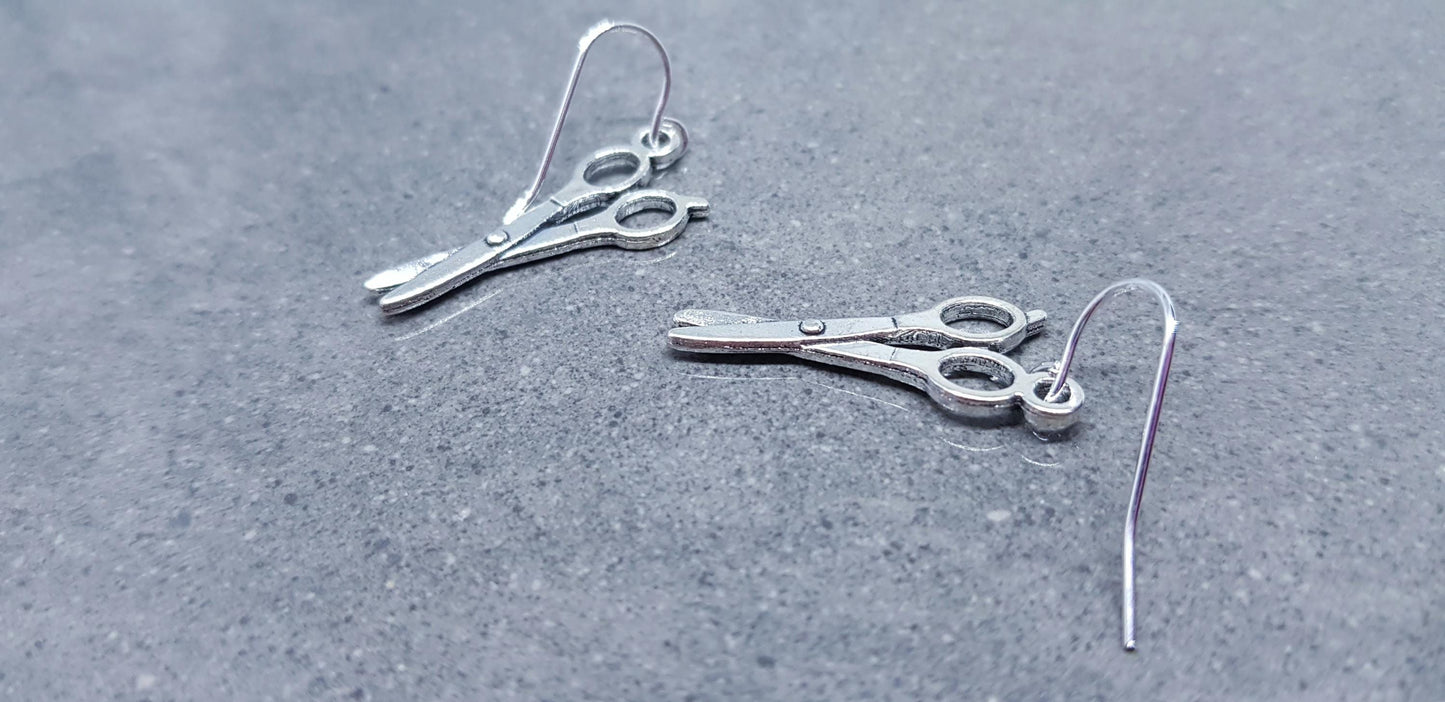 Scissors Earrings, Hypoallergenic Ear Wires, 925 Sterling Silver Hooks, Silver Plated Hooks, Sewers Earrings, Hairdressers Jewellery