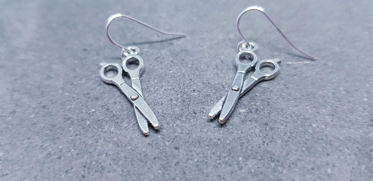Scissors Earrings, Hypoallergenic Ear Wires, 925 Sterling Silver Hooks, Silver Plated Hooks, Sewers Earrings, Hairdressers Jewellery