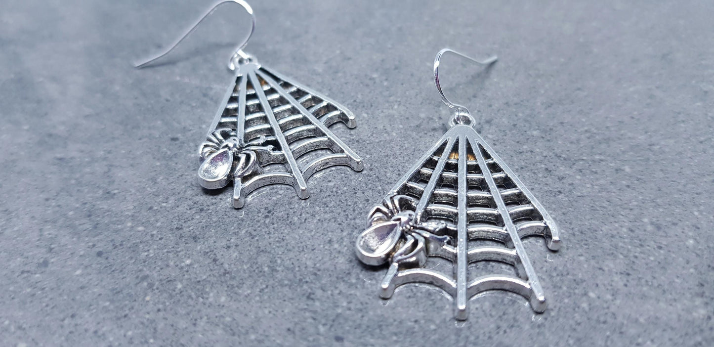 Spider Web Earrings, Hypoallergenic Ear Wires, Cob Web Earrings, Gothic Earrings, Spider Earrings