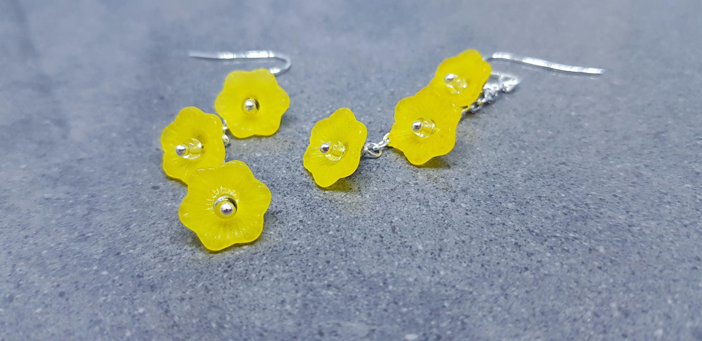 Flower Earrings, Hypoallergenic Ear Wires, Yellow Earrings, Boho Jewelry, Simple Vintage Earrings