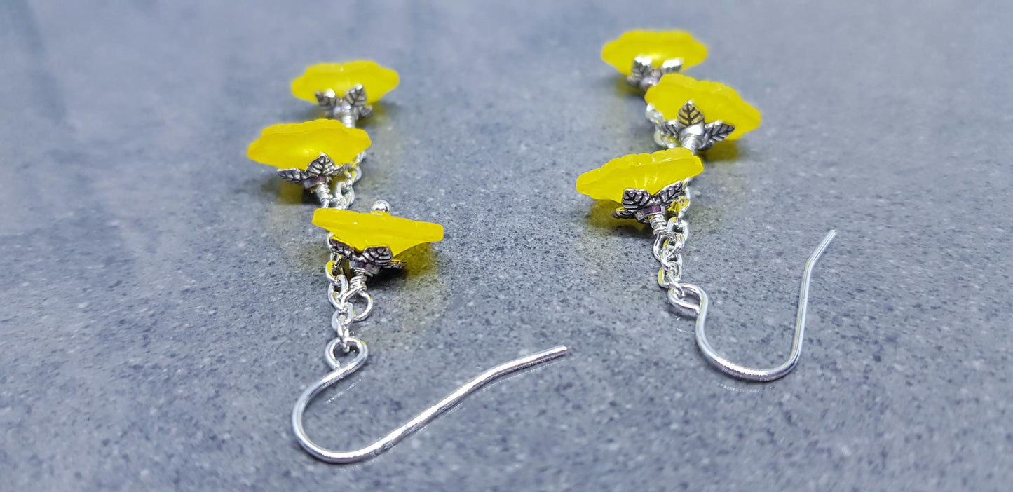 Flower Earrings, Hypoallergenic Ear Wires, Yellow Earrings, Boho Jewelry, Simple Vintage Earrings