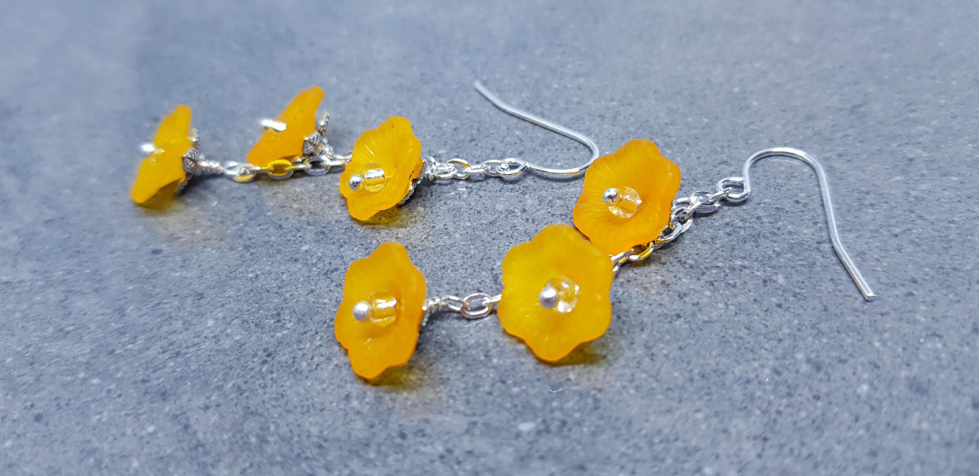 Flower Earrings, Hypoallergenic Ear Wires, Orange Earrings, Boho Jewelry, Simple Vintage Earrings