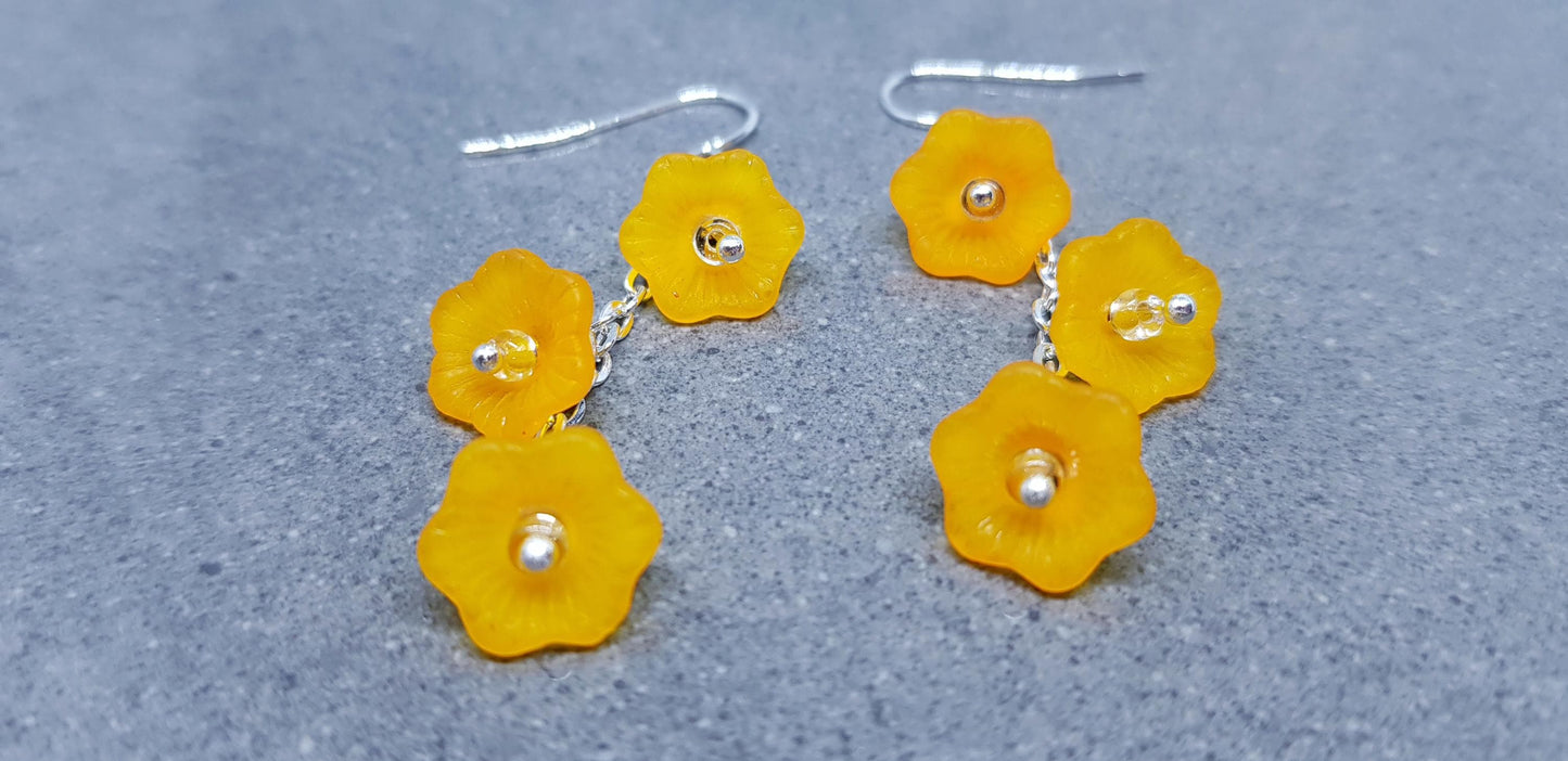 Flower Earrings, Hypoallergenic Ear Wires, Orange Earrings, Boho Jewelry, Simple Vintage Earrings