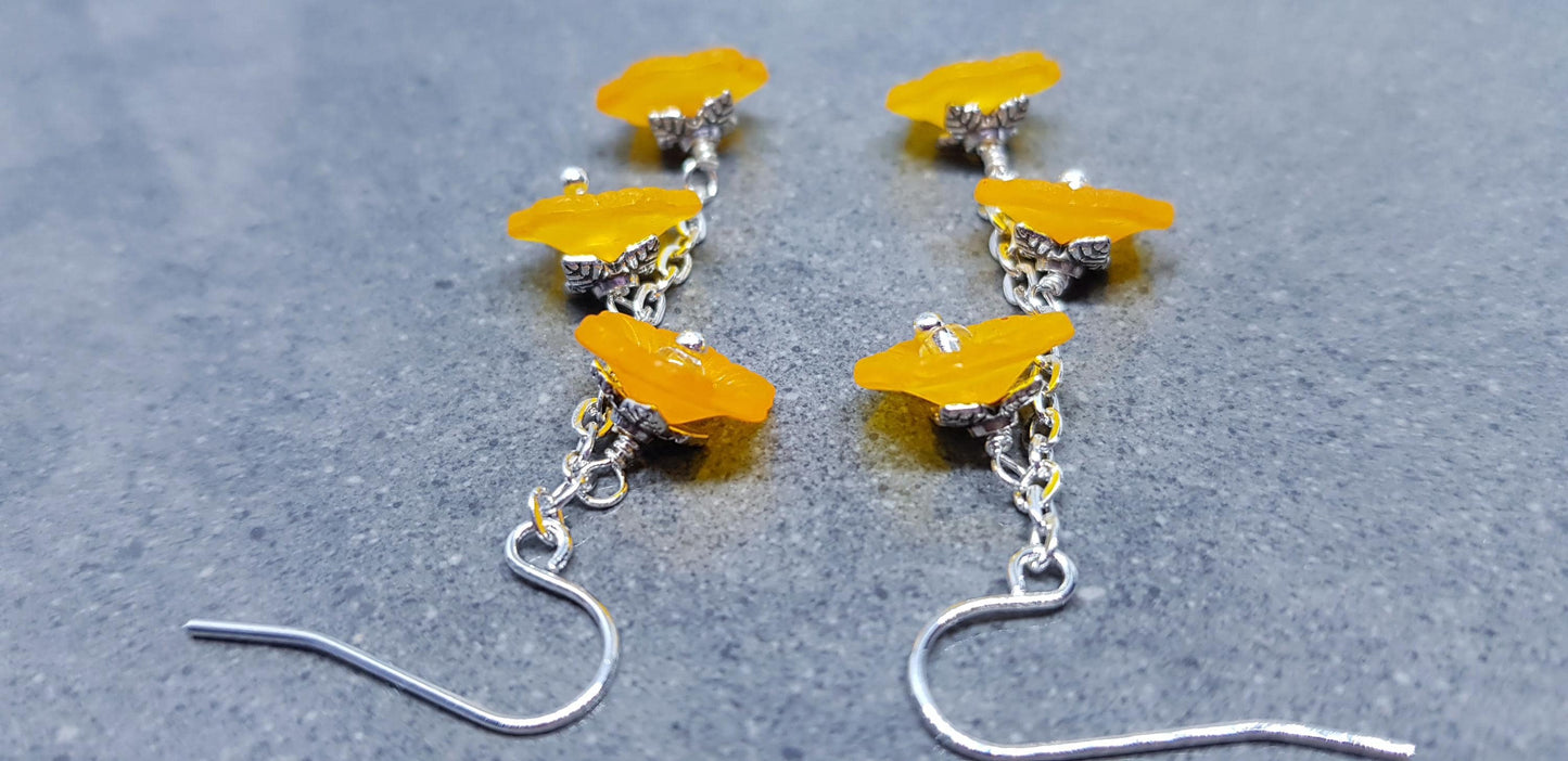 Flower Earrings, Hypoallergenic Ear Wires, Orange Earrings, Boho Jewelry, Simple Vintage Earrings