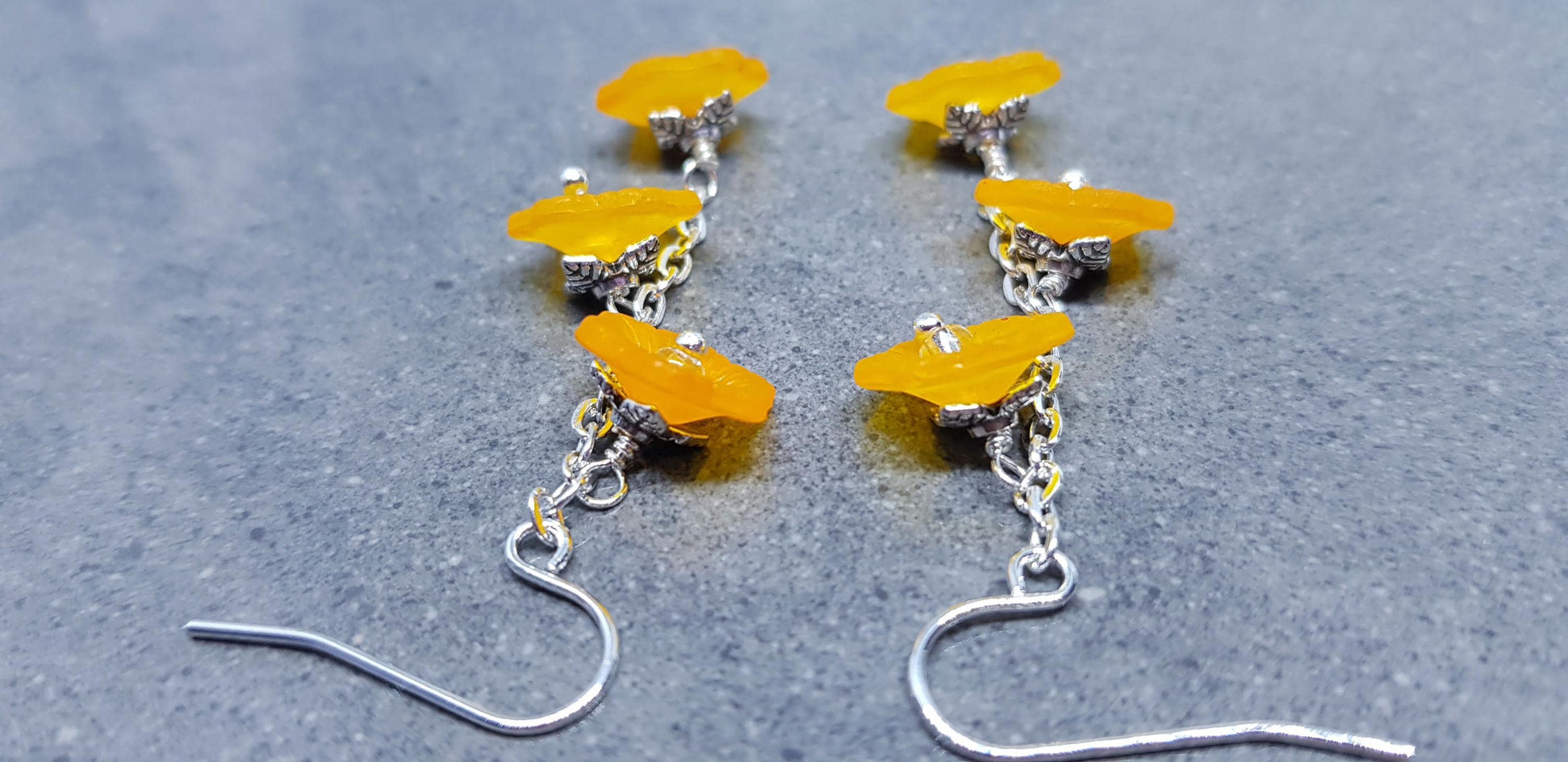 Flower Earrings, Hypoallergenic Ear Wires, Orange Earrings, Boho Jewelry, Simple Vintage Earrings