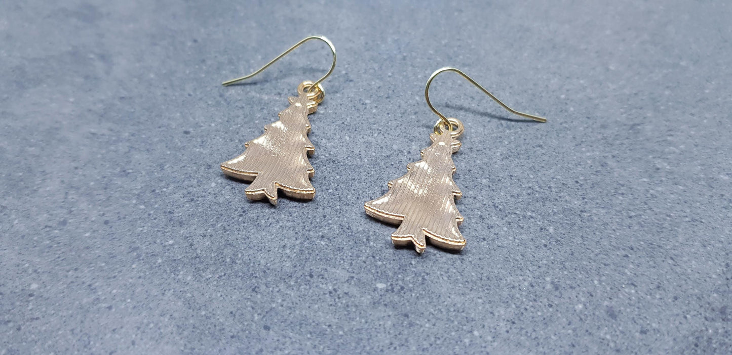 Christmas Tree Earrings, Choice of Ear Wires, Gold Christmas Earrings, Festive Earrings, Green, Red, White Enamelling, Christmas Tree