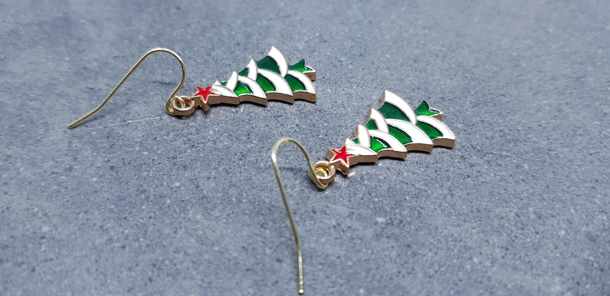 Christmas Tree Earrings, Choice of Ear Wires, Gold Christmas Earrings, Festive Earrings, Green, Red, White Enamelling, Christmas Tree