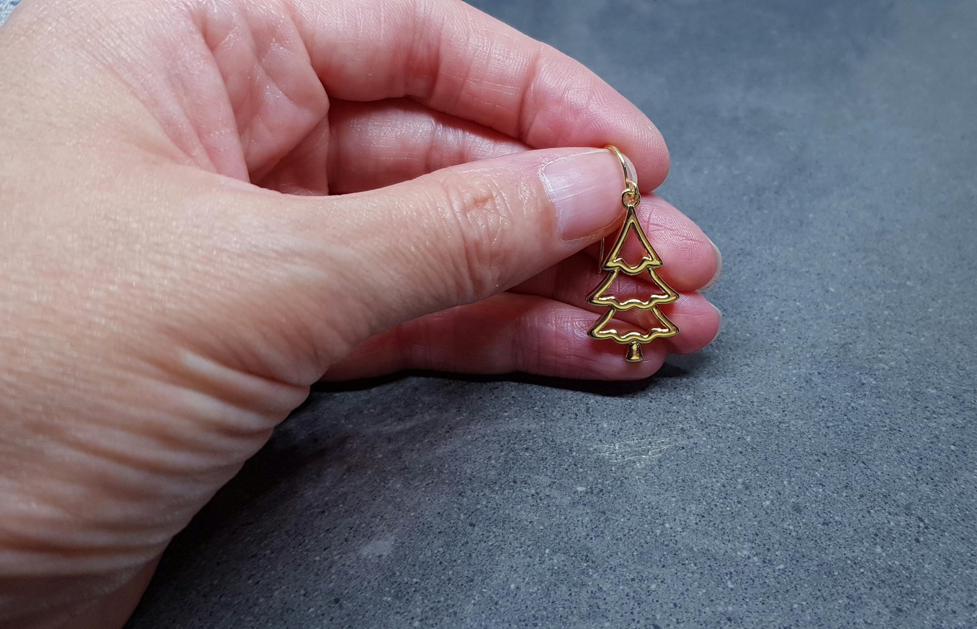 Christmas Tree Earrings, Hypoallergenic Ear Wires, Brass Real 18K Gold Plated, Christmas Earrings, Festive Earrings, Gold Christmas Tree