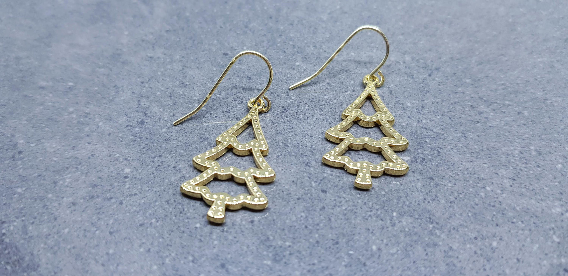 Christmas Tree Earrings, Hypoallergenic Ear Wires, Brass Real 18K Gold Plated, Christmas Earrings, Festive Earrings, Gold Christmas Tree