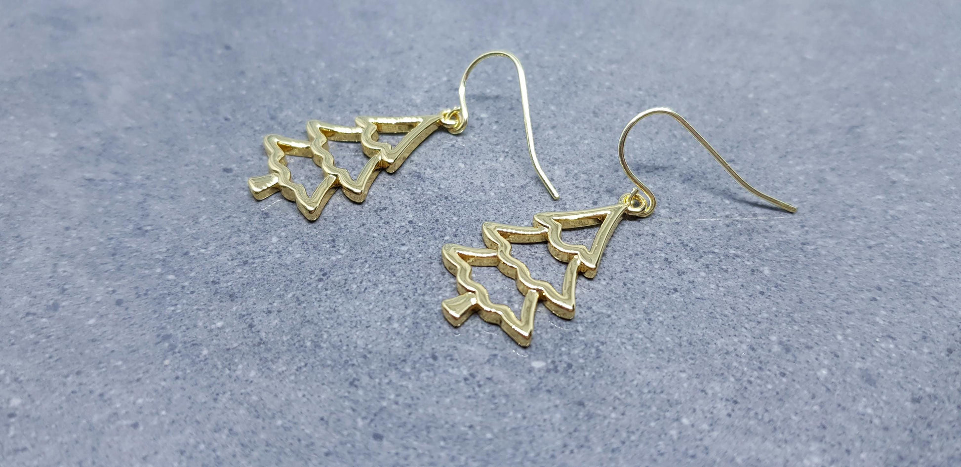 Christmas Tree Earrings, Hypoallergenic Ear Wires, Brass Real 18K Gold Plated, Christmas Earrings, Festive Earrings, Gold Christmas Tree