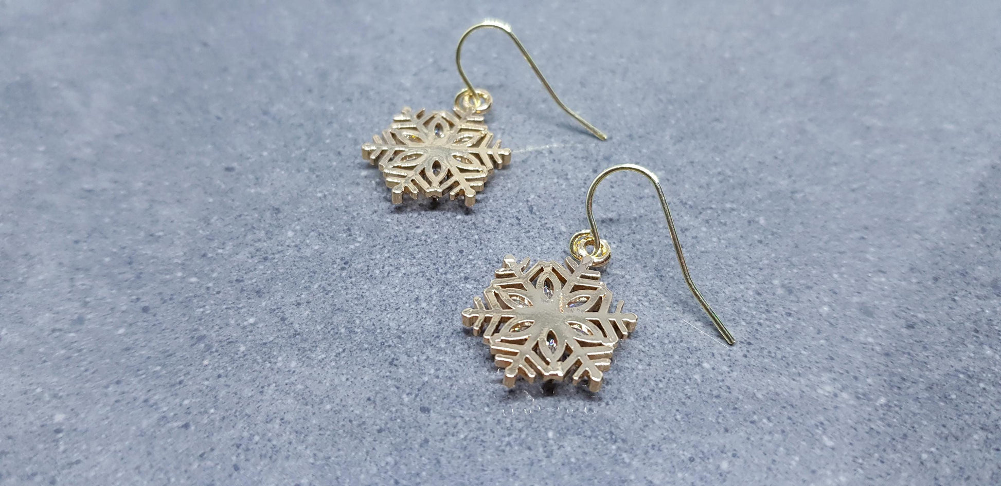 Snowflake Earrings, Hypoallergenic Ear Wires, Brass Micro Pave Cubic Zirconia, Gold Snowflake Earrings, Christmas Earrings, Festive Earrings