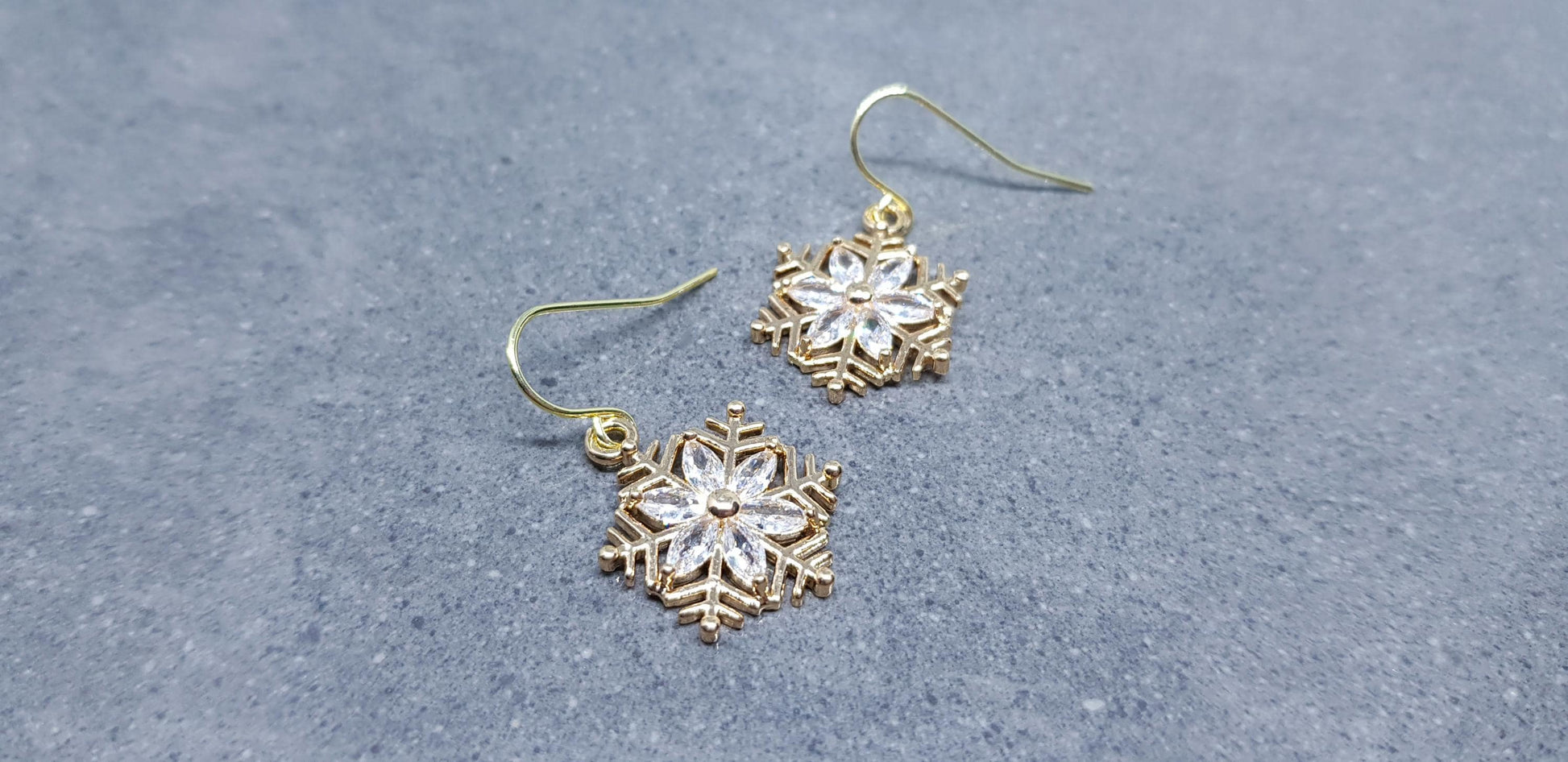 Snowflake Earrings, Hypoallergenic Ear Wires, Brass Micro Pave Cubic Zirconia, Gold Snowflake Earrings, Christmas Earrings, Festive Earrings