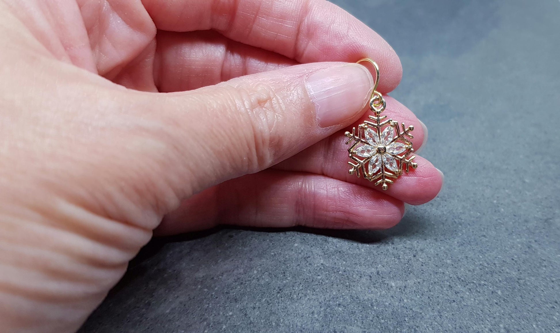 Snowflake Earrings, Hypoallergenic Ear Wires, Brass Micro Pave Cubic Zirconia, Gold Snowflake Earrings, Christmas Earrings, Festive Earrings