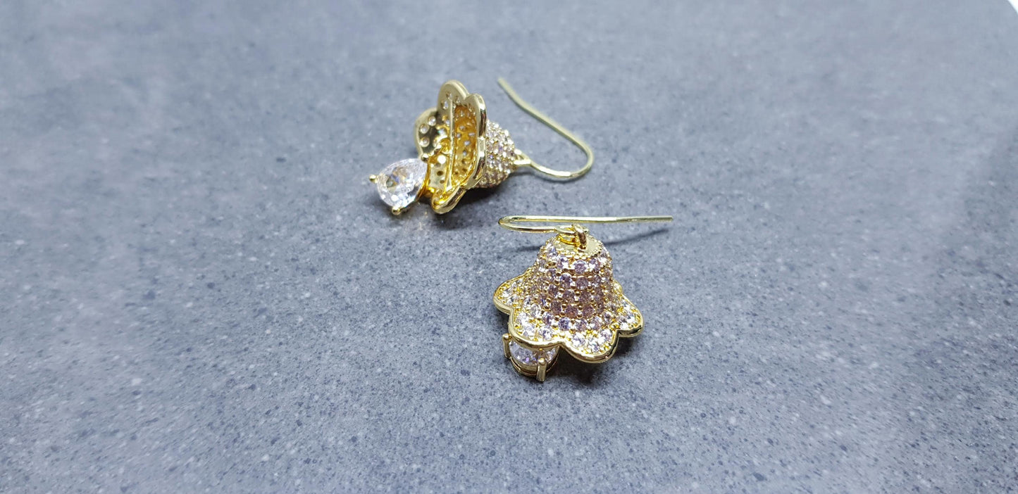 Christmas Bell Earrings, Brass Pave Cubic Zirconia, Choice of Ear Wires, Christmas Earrings, Real 18K Gold Plated