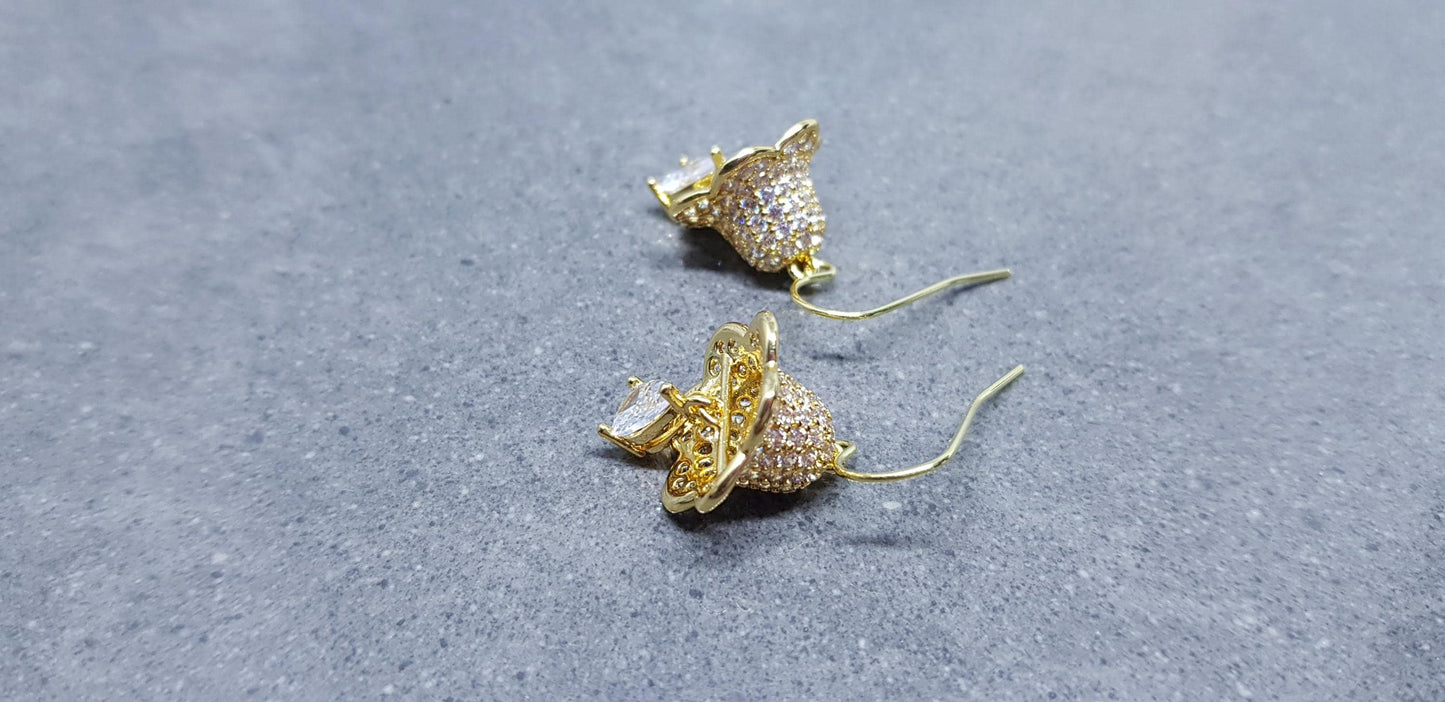 Christmas Bell Earrings, Brass Pave Cubic Zirconia, Choice of Ear Wires, Christmas Earrings, Real 18K Gold Plated