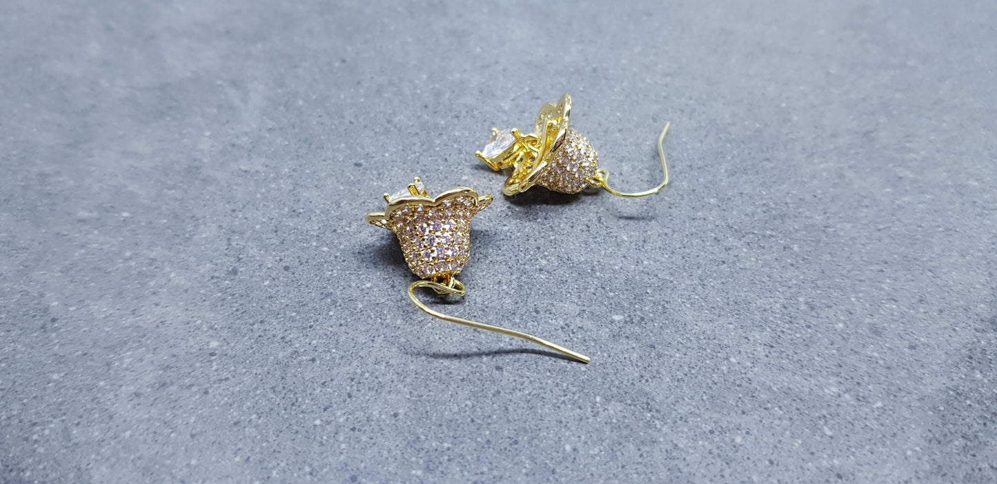 Christmas Bell Earrings, Brass Pave Cubic Zirconia, Choice of Ear Wires, Christmas Earrings, Real 18K Gold Plated