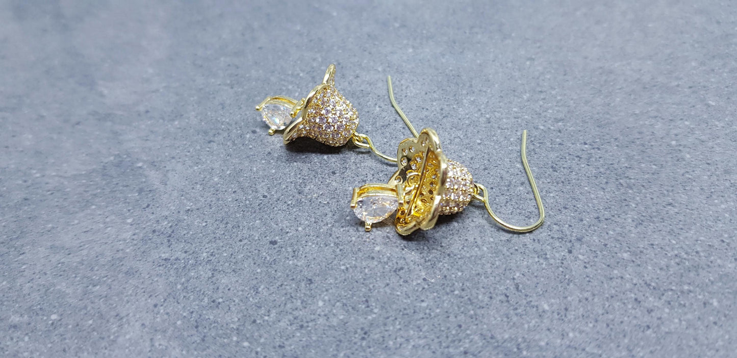 Christmas Bell Earrings, Brass Pave Cubic Zirconia, Choice of Ear Wires, Christmas Earrings, Real 18K Gold Plated